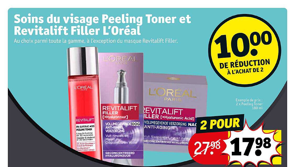 soins du visage peeling toner et revitalift filler l'oréal
