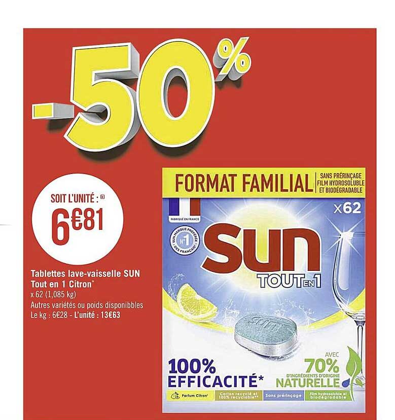 tablettes lave-vaisselle sun tout en 1 citron