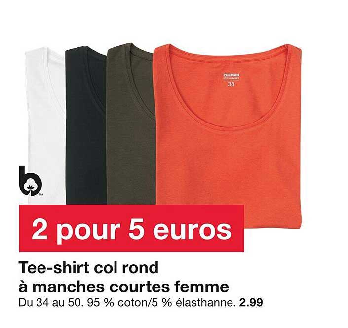 tee-shirt col rond à manches courtes femme