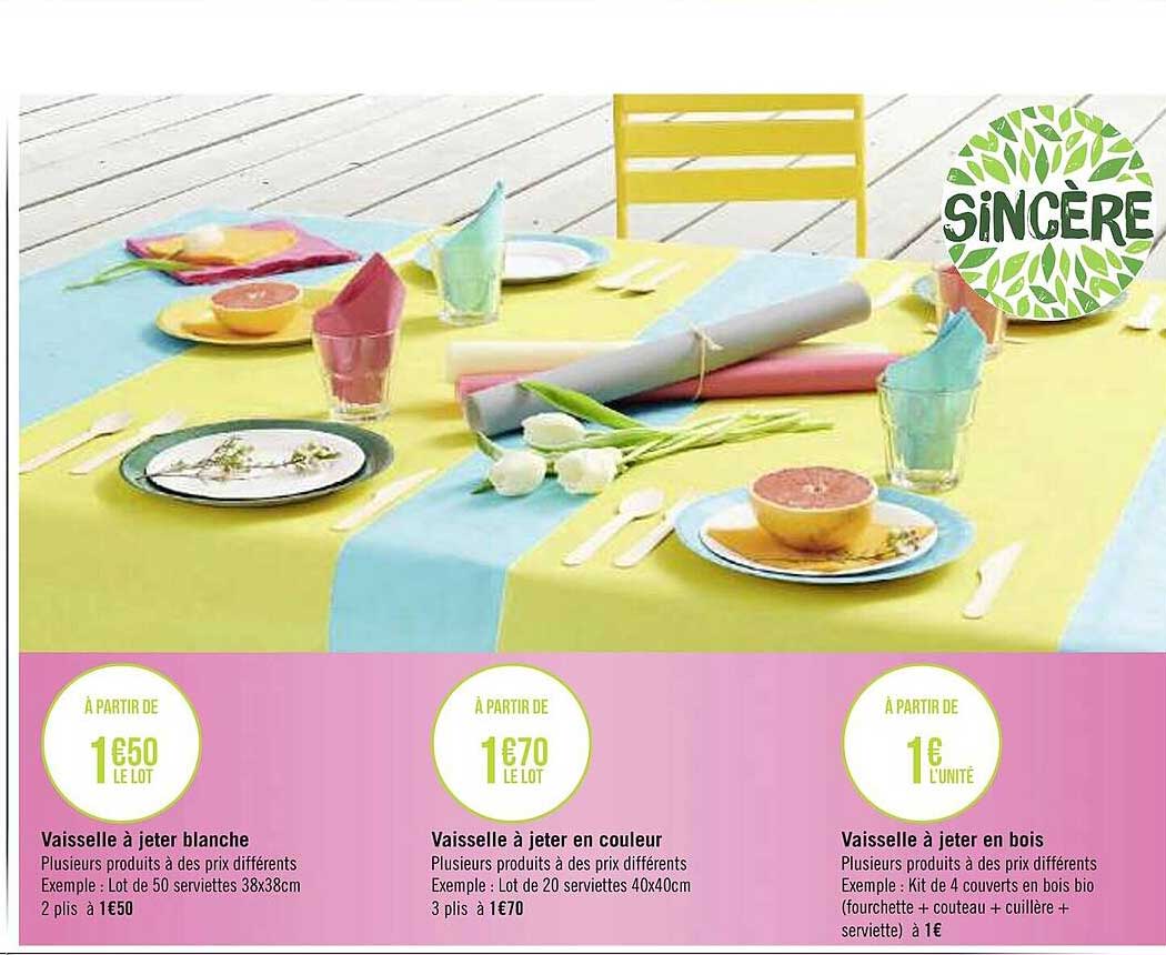 vaisselle à jeter blanche, vaisselle à jeter en couleur , vaisselle à jeter en bois