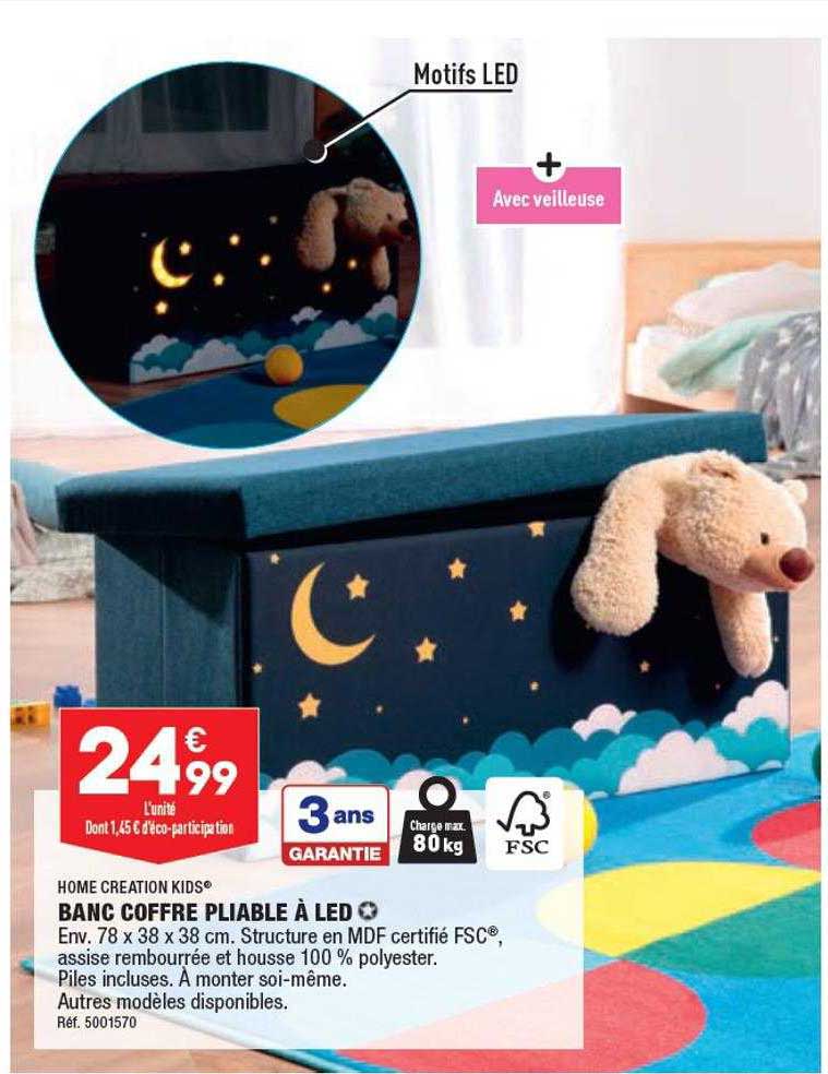 Banc Coffre Pliable à Led Home Création Kids