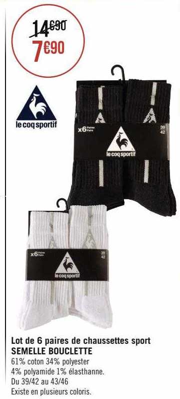 lot de 6 paires de chaussettes sport semelle bouclette le coq sportif