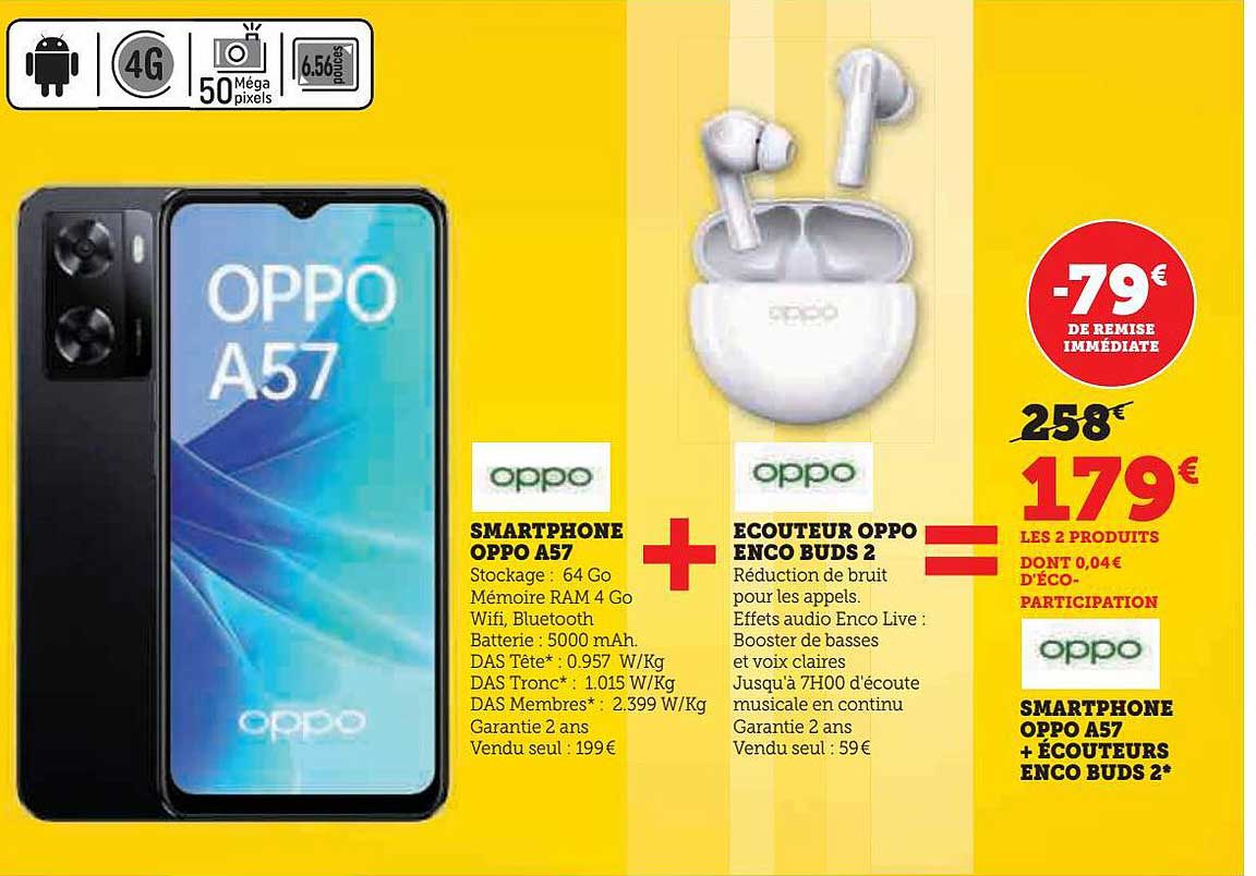 smartphone oppo A57, écouteur oppo enco buds 2
