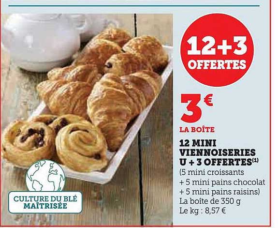 12 mini viennoiseries u + 3 offertes