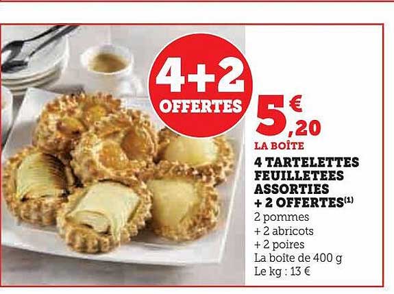 4 tartelettes feuilletées assorties + 2 offertes