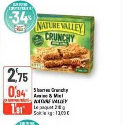 5 barres crunchy avoine & miel nature valley