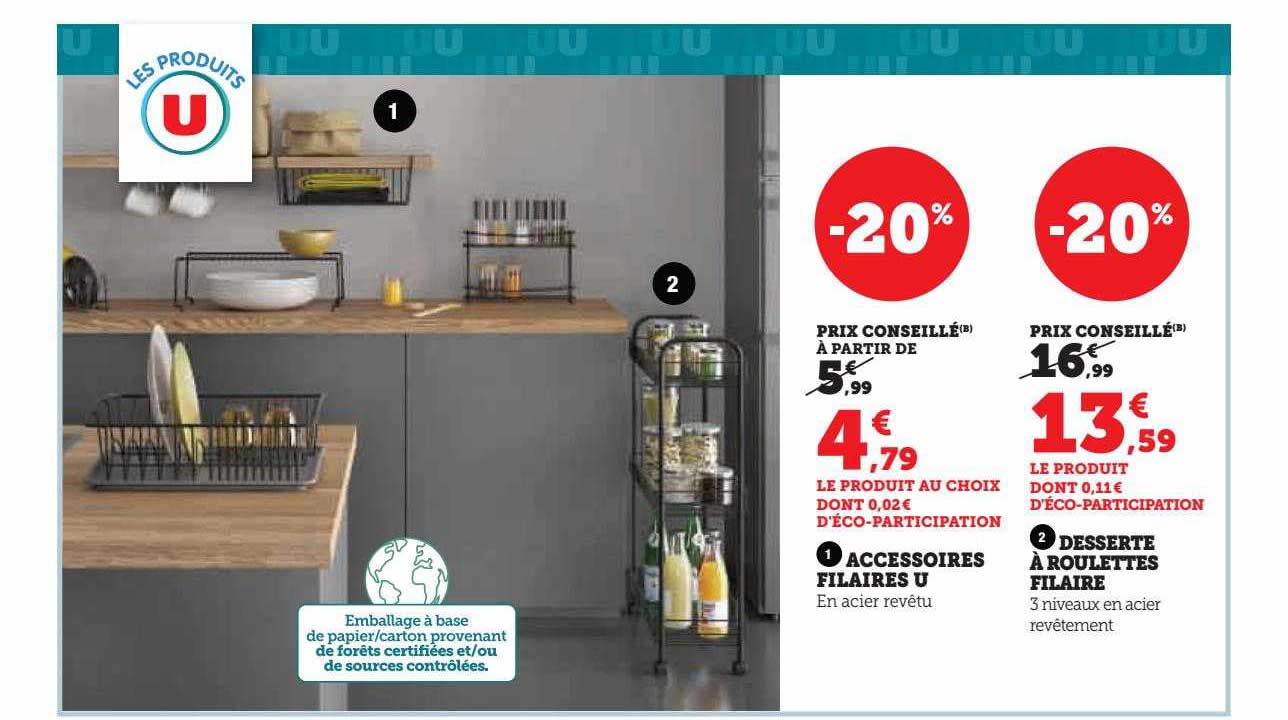 Accessoires Filaires U, Desserte à Roulettes Filaire