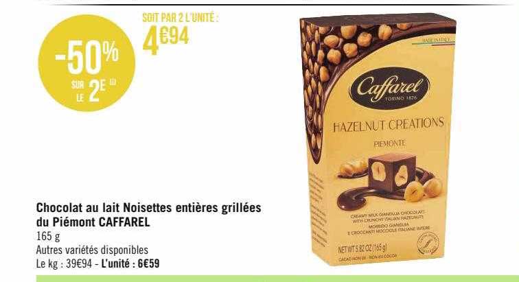 chocolat au lait noisettes entières grillées du piémont caffarel