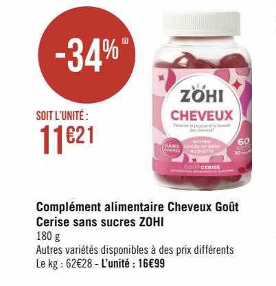 complément alimentaire cheveux goût cerise sans sucres zohi