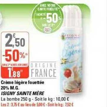 crème légère fouettée 20% m.g. isigny sainte mère