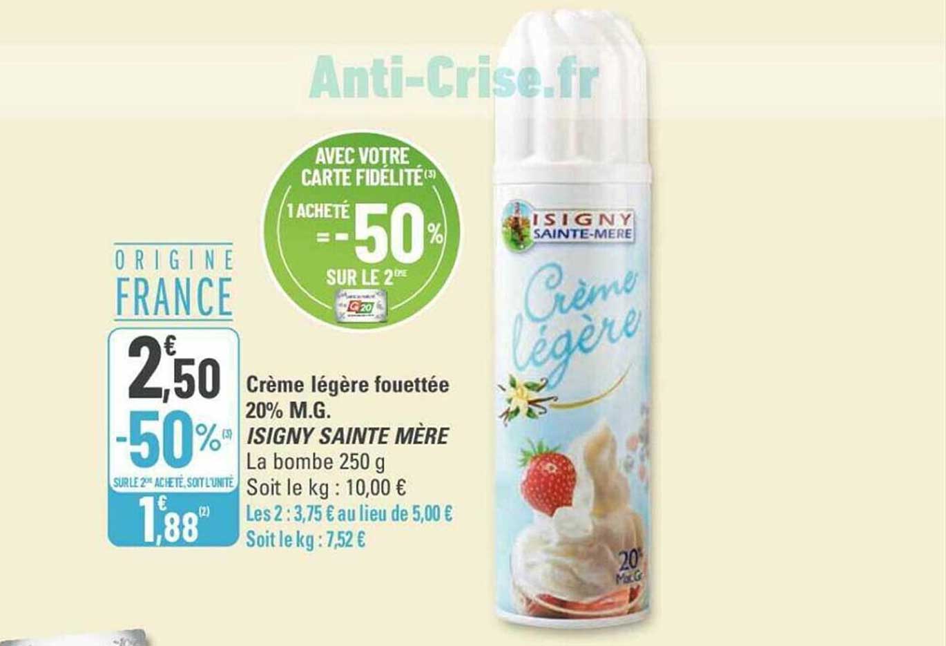 crème légère fouettée 20% m.g. isigny sainte mère