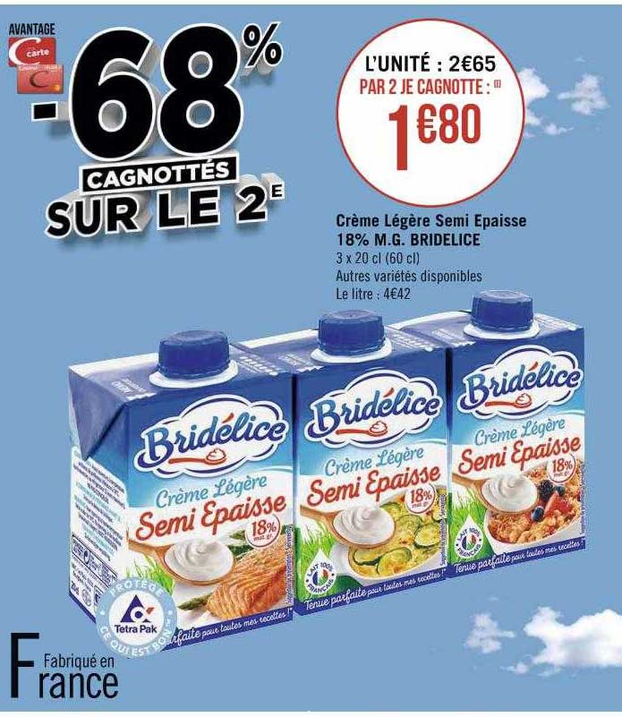 crème légère semi épaisse 18% m.g. bridélice