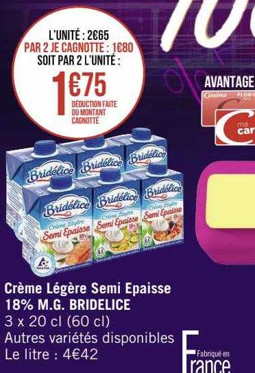 crème légère semi épaisse 18% m.g. bridélice