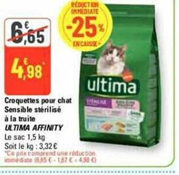 croquettes pour chat sensible stérilisé à la truite ultima affinity