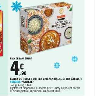 curry de poulet butter chicken halal et riz basmati surgelé "fazilas"