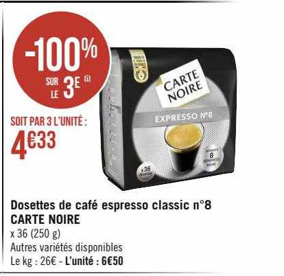 dosettes de café espresso classic n°8 carte noire