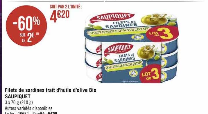 filets de sardines trait d'huile d'olive bio saupiquet