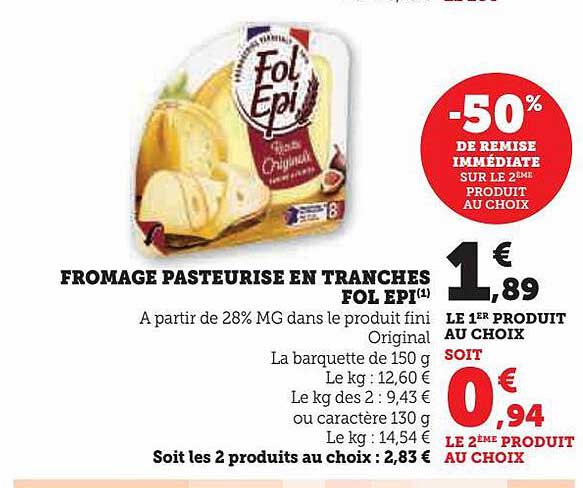 fromage pasteurisé en tranches fol épi