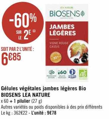 gélules végétales jambes légères bio biosens léa nature