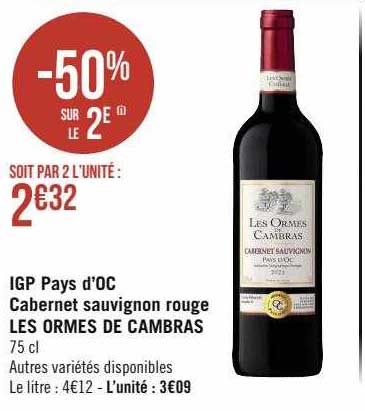 igp pays d'oc cabernet sauvignon rouge les ormes de cambras