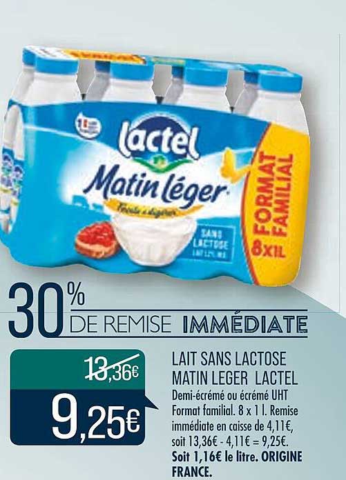 lait sans lactose matin léger lactel