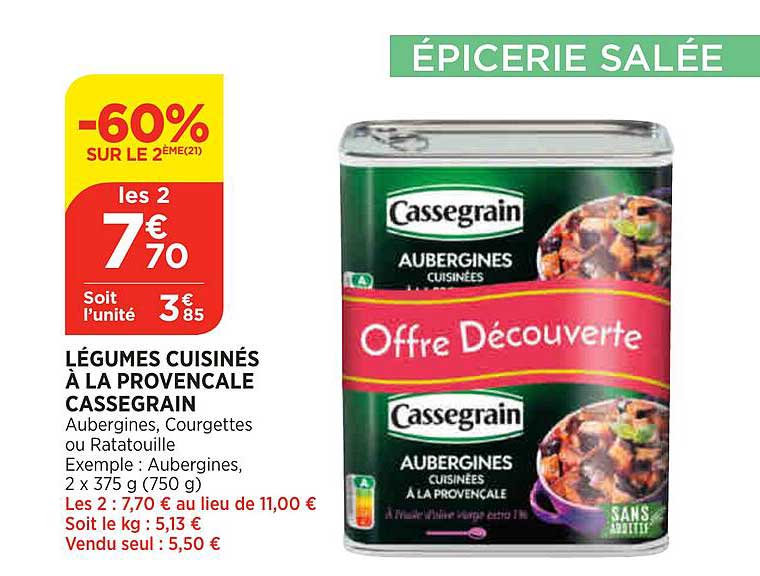 Légumes Cuisinés à La Provençale Cassegrain