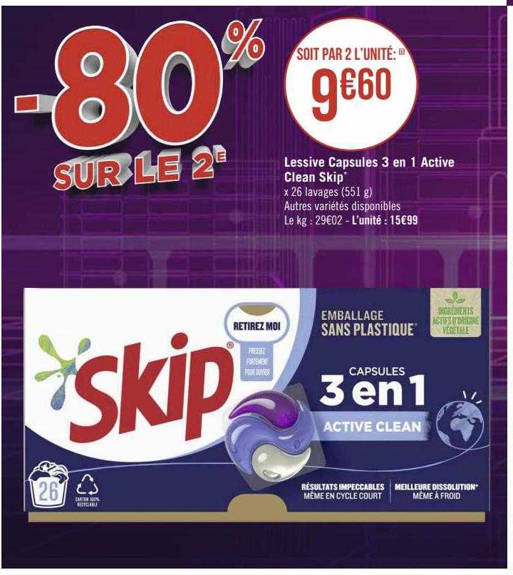 Lessive Capsules 3 En 1 Active Clean Skip