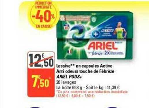 lessive en capsules active anti odeurs touche de fébrèze ariel pods+