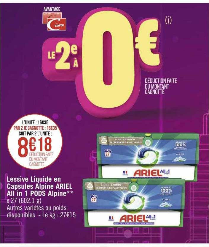 lessive liquide en capsules alpine ariel all in 1 pods alpine