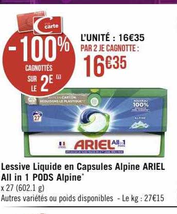 lessive liquide en capsules alpine ariel all in 1 pods alpine