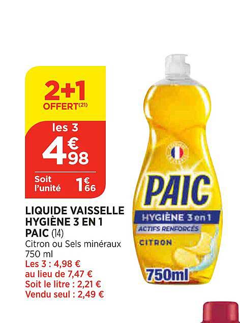 Liquide Vaisselle Hygiène 3 En 1 Paic