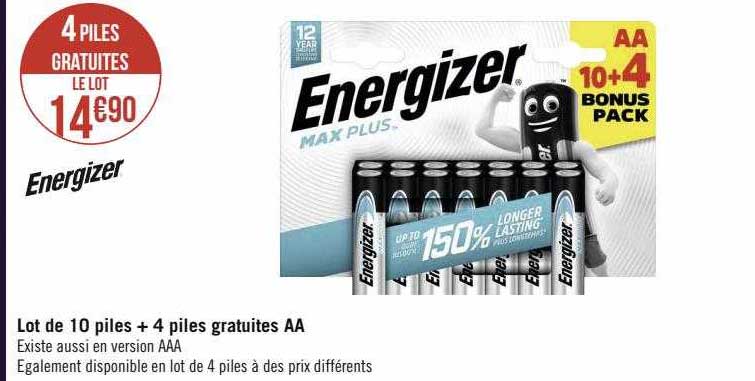 lot de 10 piles + 4 piles gratuites aa energizer