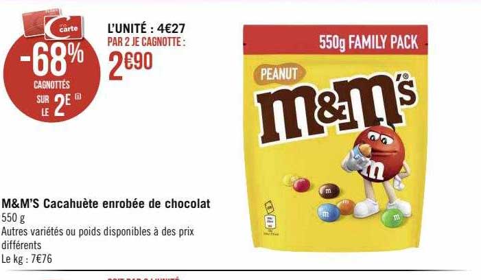 m&m's cacahuète enrobée de chocolat