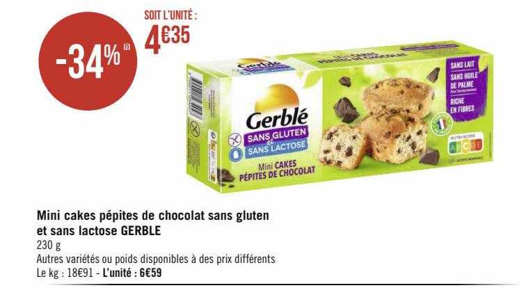 mini cakes pépites de chocolat sans gluten et sans lactose gerblé