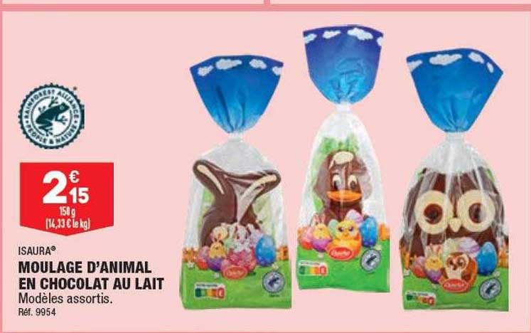 moulage d'animal en chocolat au lait isaura