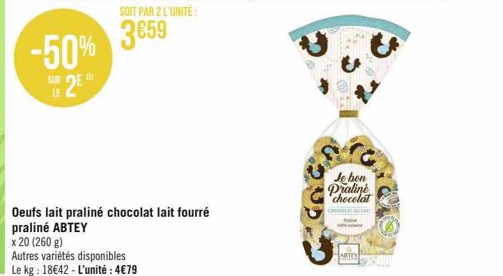 œufs lait praliné chocolat lait fourré praliné abtey