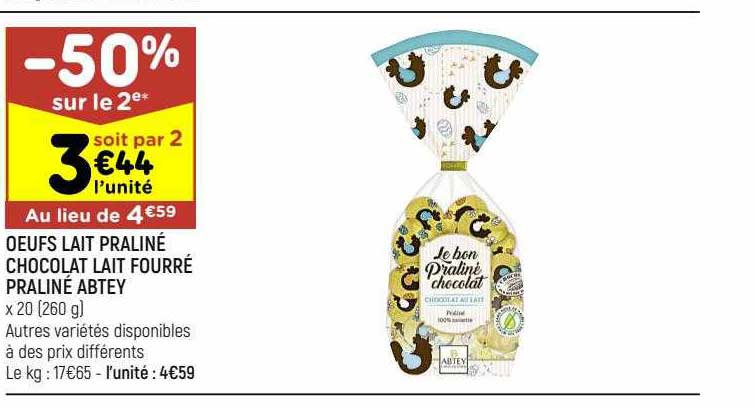 œufs lait praliné chocolat lait fourré praliné abtey