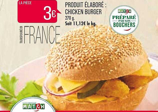 produit élaboré : chicken burger