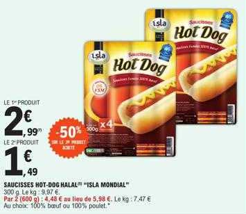 saucisses hot-dog halal "isla mondial"