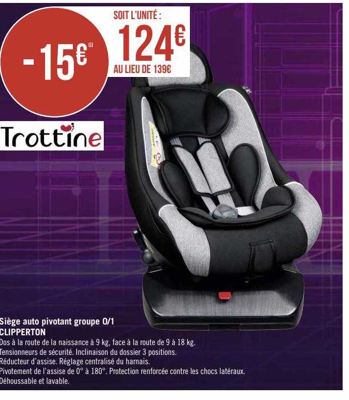 siège auto pivotant groupe 0-1 clipperton trottine
