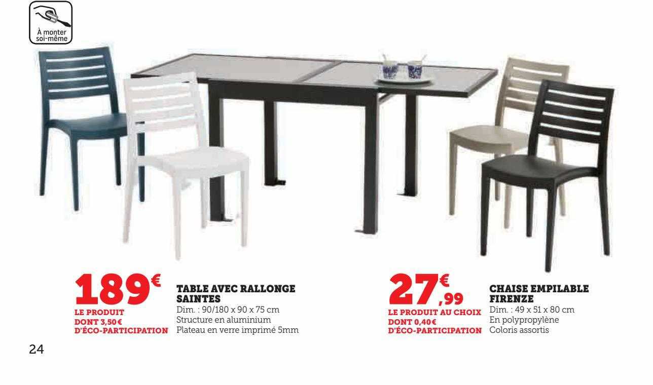 table avec rallonge saintes, chaise empilable firenze