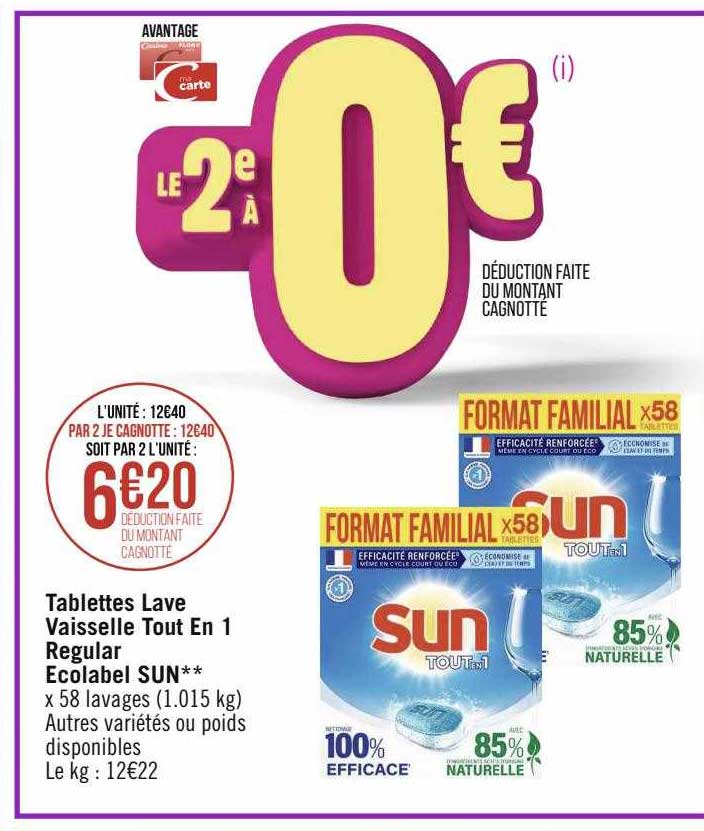 Tablettes Lave Vaisselle Tout En 1 Regular Ecolabel Sun