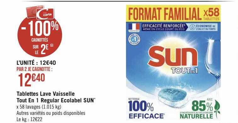 tablettes lave vaisselle tout en 1 regular ecolabel sun
