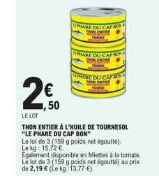 Thon Entier à L'huile De Tournesol "le Phare Du Cap Bon"