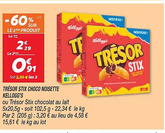 trésor stix choco noisette kellogg's