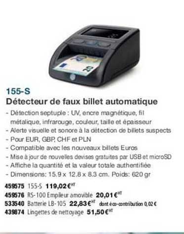 155-s détecteur de faux billet automatique