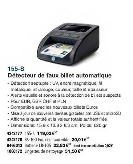 155-s détecteur de faux billet automatique