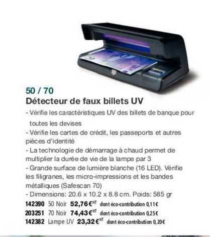 50 / 70 détecteur de faux billets uv