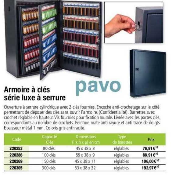 armoire à clés série luxe à serrure pavo
