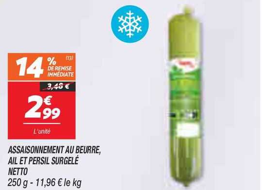 assaisonnement au beurre, ail et persil, surgelé netto